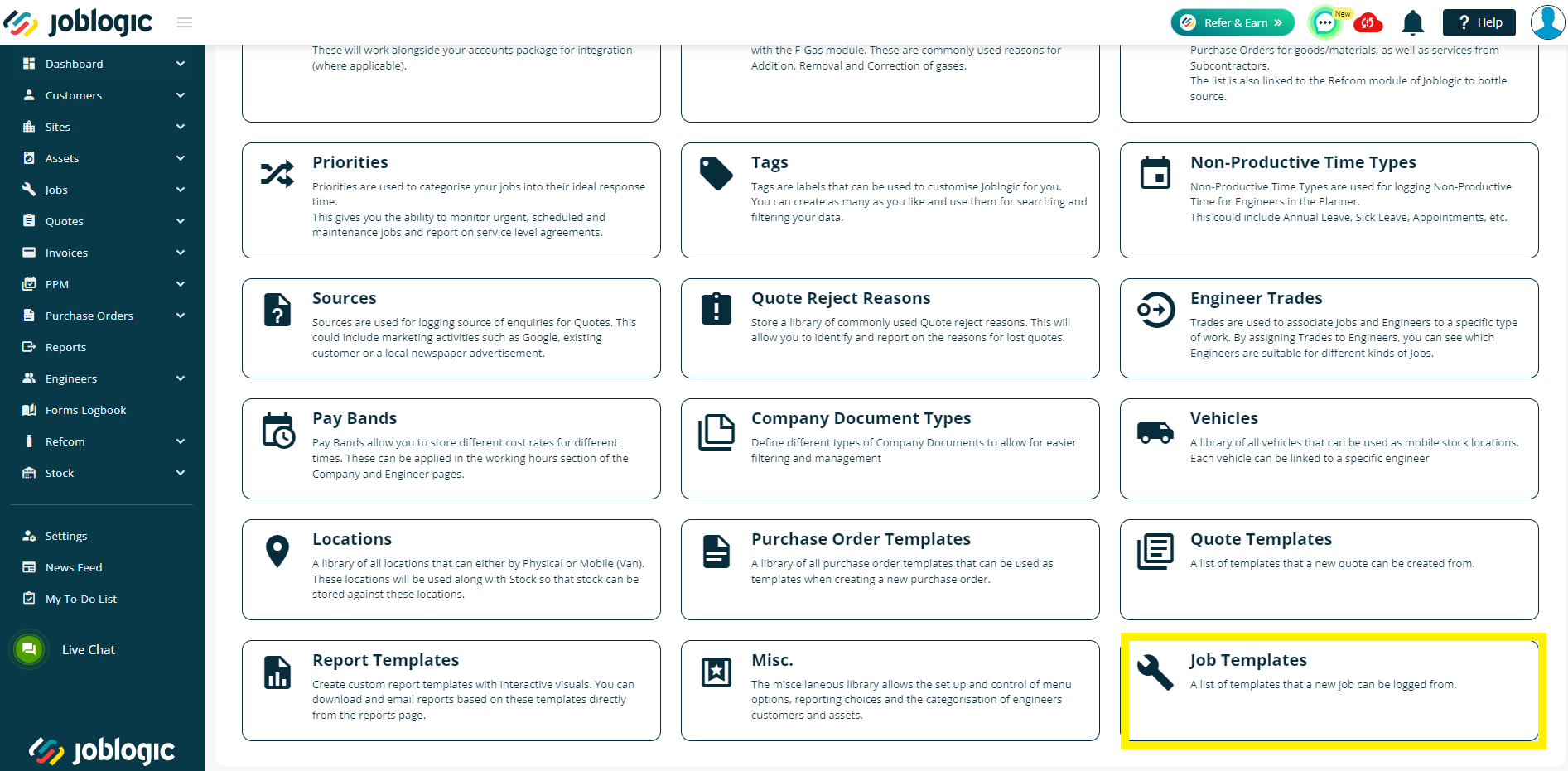 Log Job Templates - User Guide | Support | Joblogic®